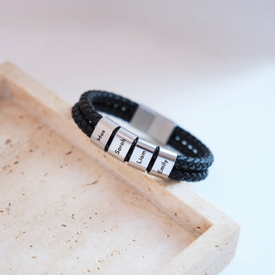 Doppel Lederarmband mit gravierten Beads - OTANTO