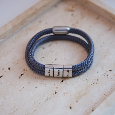 Grau Segeltau Armband mit Ringgravur - OTANTO