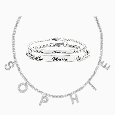 Gourmet Zirkonia Buchstaben Namenskette und Partnerarmband Set - Otanto